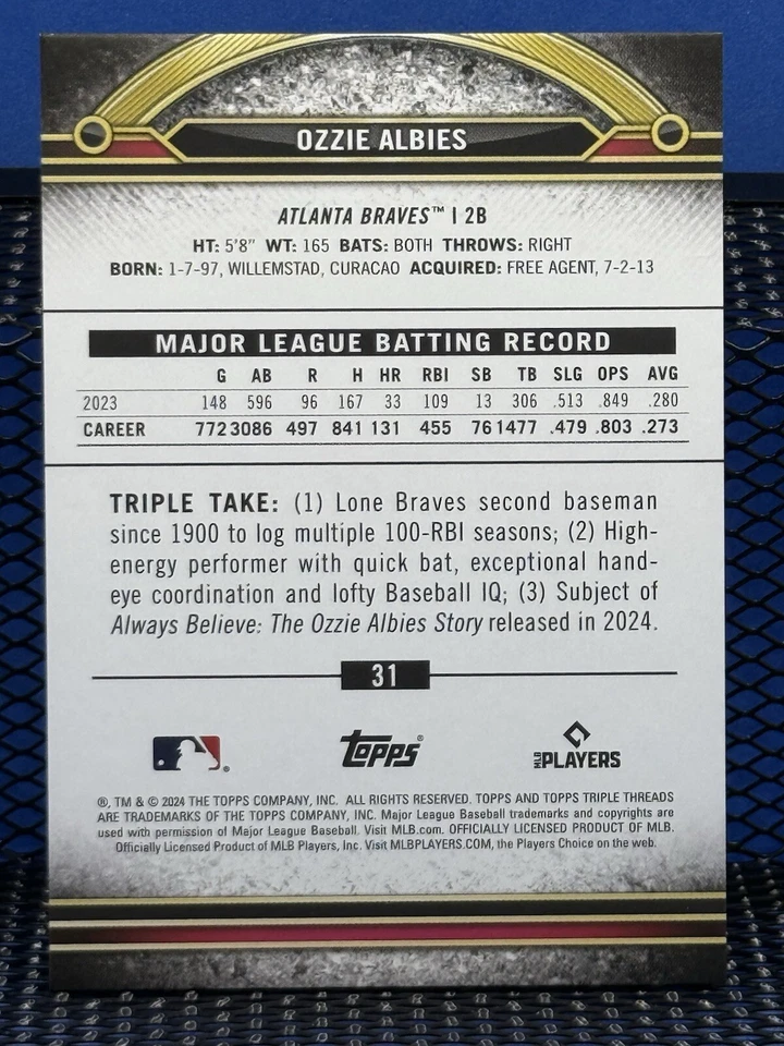 2024 Topps Triple Threads OZZIE ALBIES Atlanta Braves Base 31 - Image 2 of 2