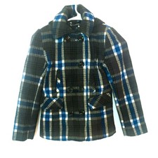 Rothschild Hooded Peacoat Winter Coat Girls Medium Gray Blue Plaid