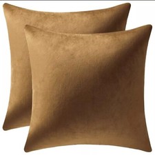 2 Pack Golden Brown Throw Pillow Cushion Case 20"x20" Velvet Cotton Home Decor