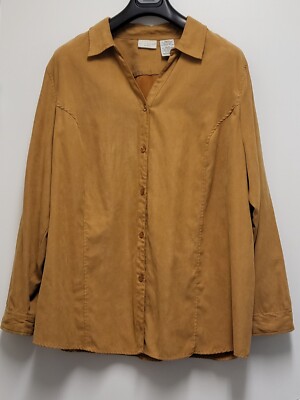 Vintage White Stag Womens Top Shirt 3X Faux Suede Button Up Satin Lined Tan