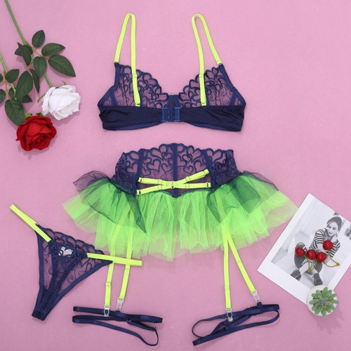 Lingerie Bra Thong Suspender Underwear Nightwear Dress Womens Sexy Erotic Heart - Picture 3 of 9