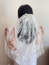 white Flower vine veil, Embroidered flower veil, Floral wedding veil, Bridal 