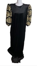 Vintage David Brown Velvet Maxi Dress Sz Large Black Gold Lace Puff Sleeve Party