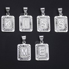 24 16MM Rectangle White Gold Filled Initial Letter A-Z Pendant Charm Wholesale
