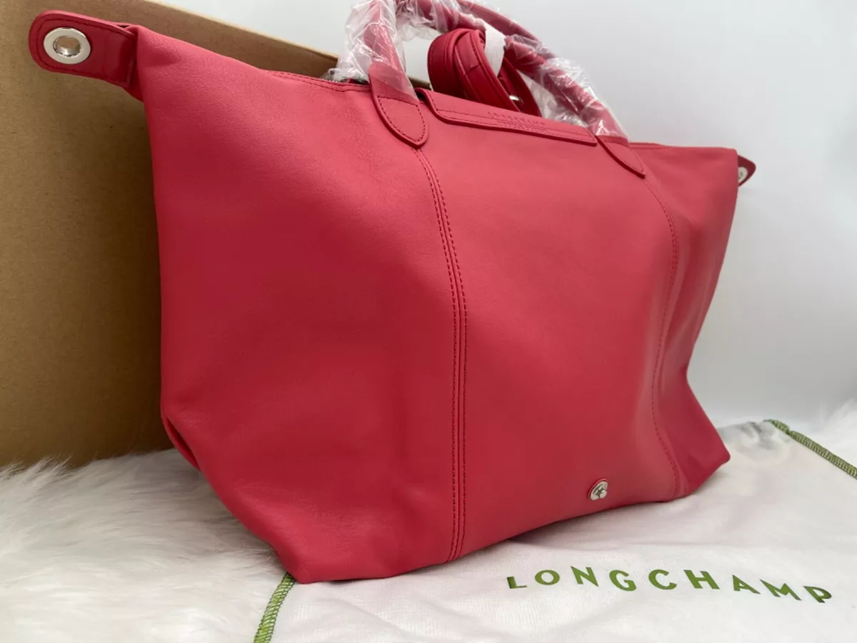 NEW LONGCHAMP Le Pliage Cuir Medium Leather Satchel Bag PEONY Pink