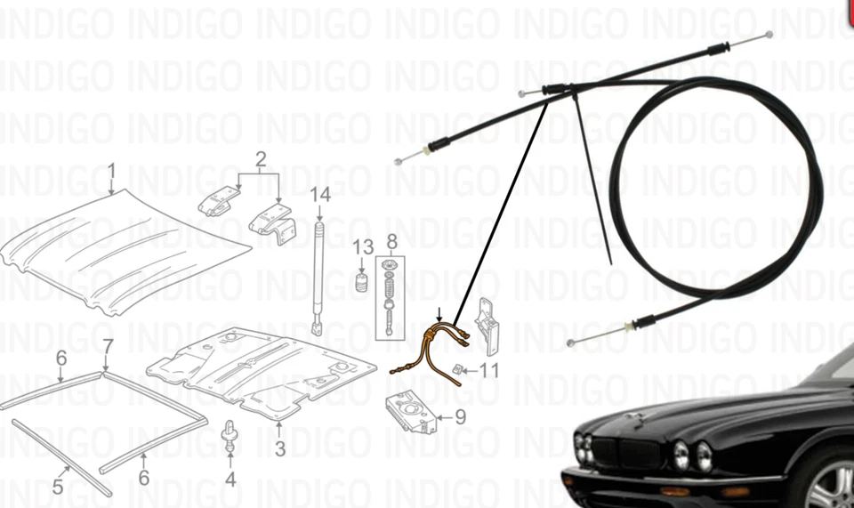 Cable de liberación de capó JAGUAR GENUINO DE FÁBRICA OEM (1998-2003) XJ8 HNC2541AD Foto 2 de 4