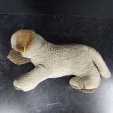 STEIFF Mohair Plush Brown Lying Down Puppy Dog Toy Ear Button  Tag 13" Germany