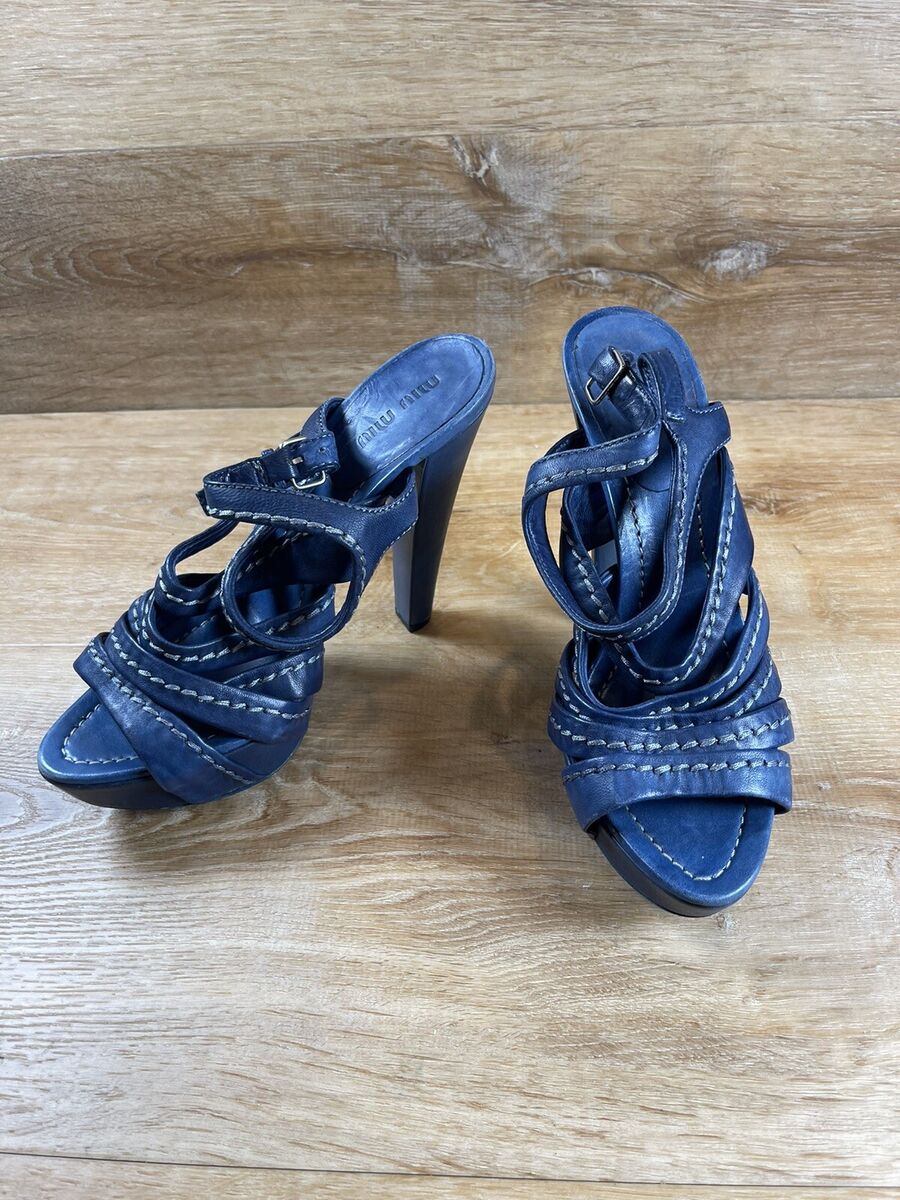 Authenticated Miu Miu Denim Blue Leather Slingback Heels Authenticated Miu Miu Denim Blue Leather Slingback Heels