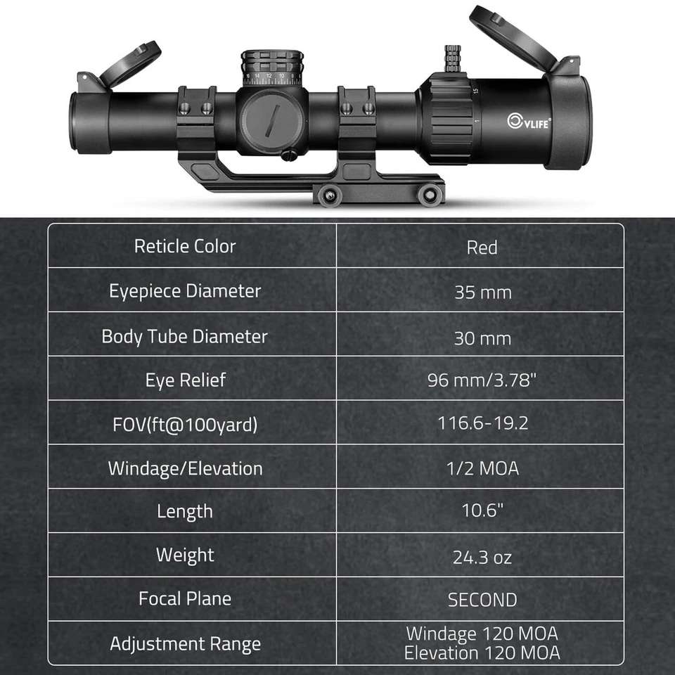Оптический прицел 1-6x24 LPVO для охотничьего ружья с красной подсветкой прицельная сетка BDC США - Изображение 3 из 4