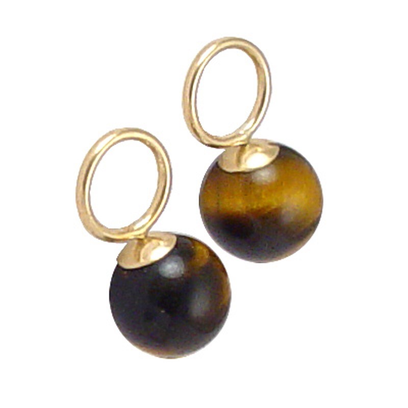 14k Yellow Gold Natural Tiger Eye Stone 2 Charms 8mm $199.00