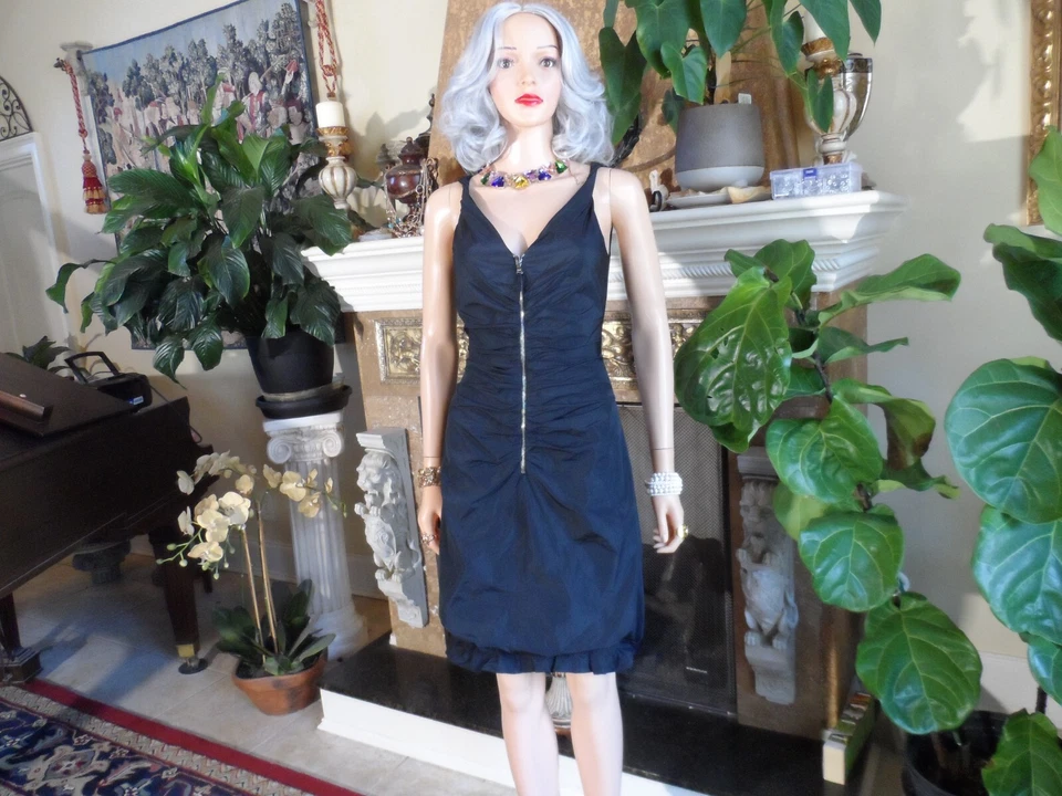 Vestido Dolce & Gabbana Negro Nylon Cremallera Frontal Acanalado Talla IT 38-US 2 Foto 2 de 4