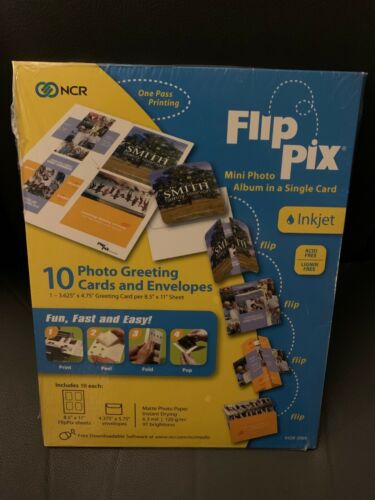Flip Pix Mini Photo Album Inkjet Greeting Cards & Envelopes New 10ct