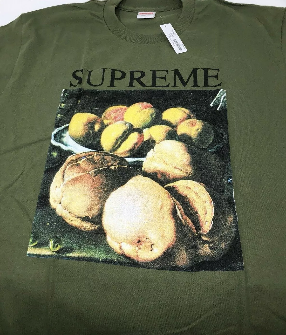 T shirt Supreme Still Life grand L olive neuf DS FW18 en main