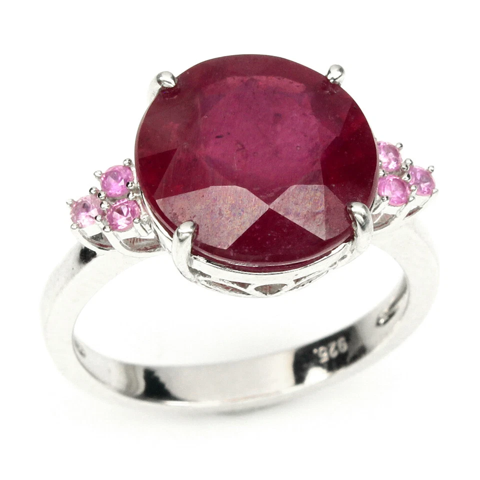 925 Sterling Silver Ring Round Ruby 12mm Pink Sapphire Gemstone Jewelry - Image 4 of 4