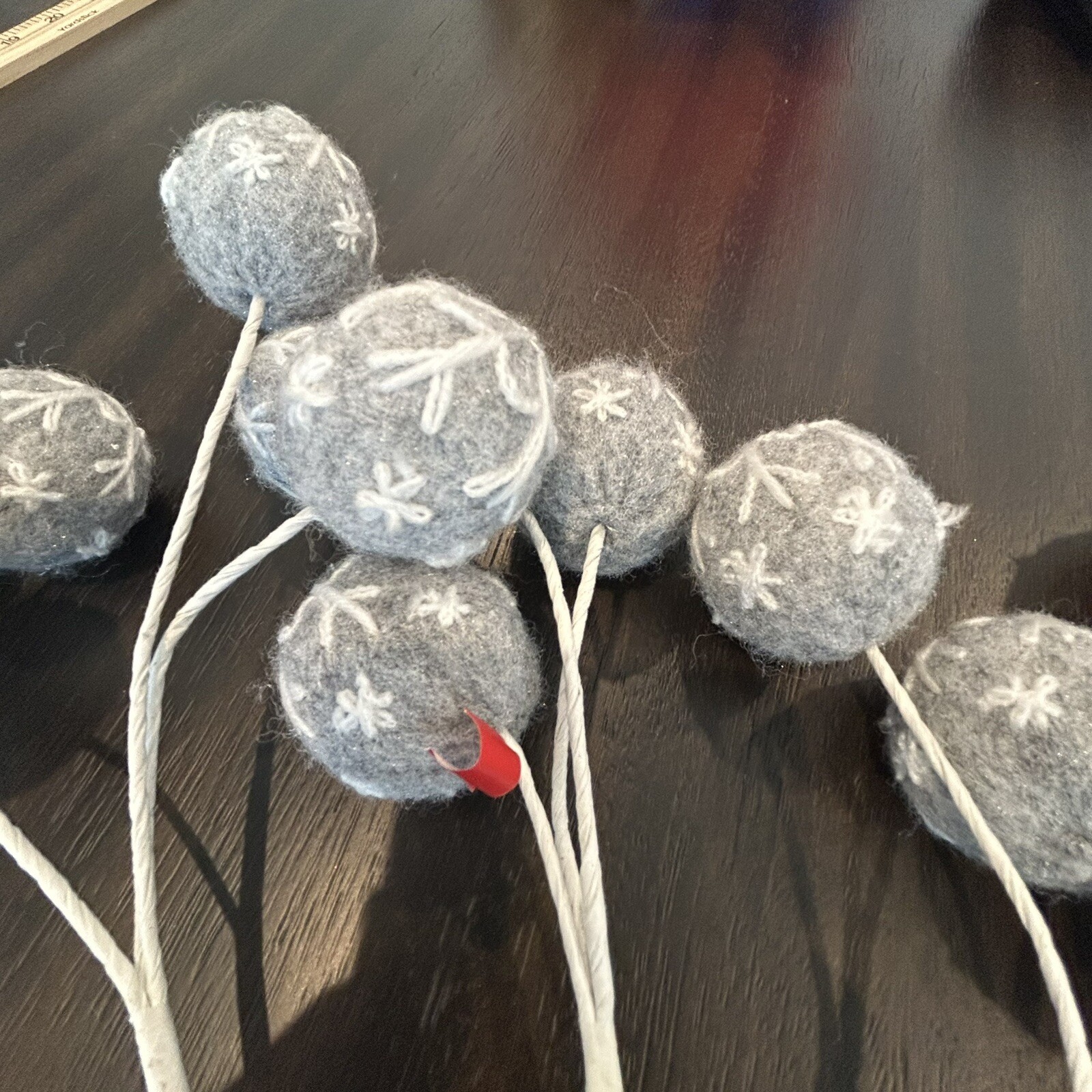 11 Blue Gray Decorative Round Felt Velvet Picks Floral Crafts Christmas Lot