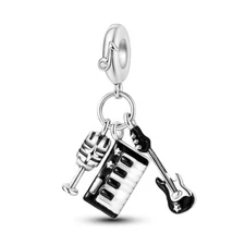 MULA European Guitar Electronic Music DIY Charm For Bracelet 925 Sterling Silver