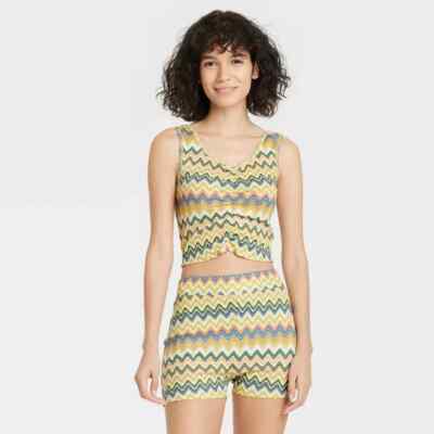 Women's Chevron Print Tiny Tank and Shorts Pajama Set - Colsie Yellow XS