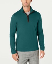  95 Tasso Elba Men Green Long Sleeve Cotton Zip Mock Collar Sweater Sweatshirt S
