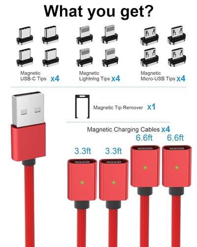 Magnetic Charging Cable 3 in 1 Magnetic Phone Charger Cable, 480Mbps Data Trans - Photo 2 sur 5