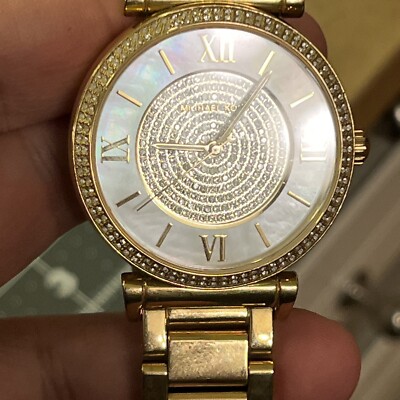Michael Kors Catlin Mother Of Pearl Dial Gold Steel Strap Watch