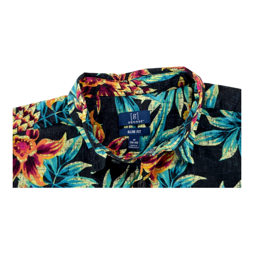 Camisa George Para Hombre Manga Corta Abotonada M 38-40 Calce Ajustado Hawaiana Multicolor Foto 3 de 4