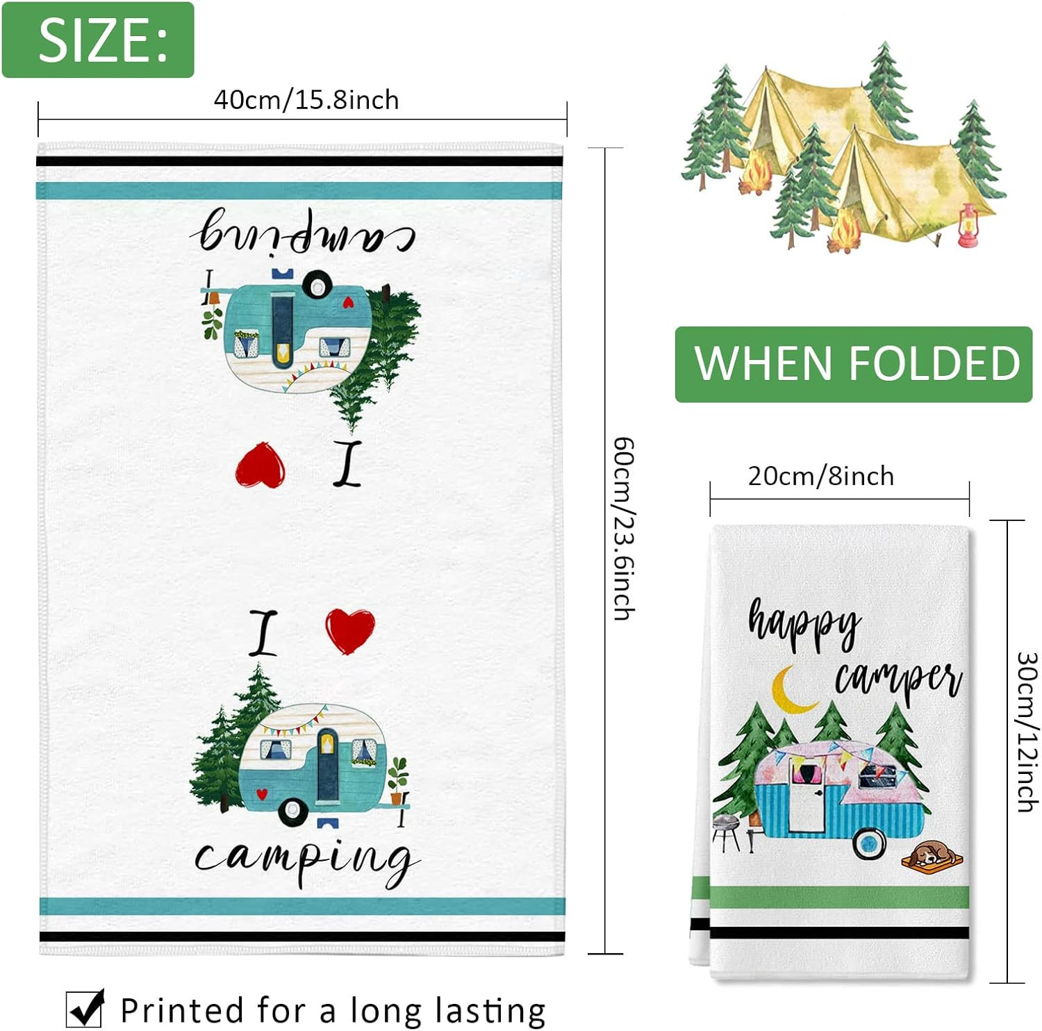 Camping Kitchen Towels Set of 4 Dish Towels Kitchen Hand Towels Kit Printed w...