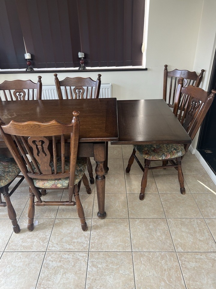 Dark Solid Wood Dining Table With 8 Chairs eBay