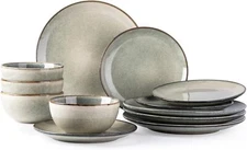 Ceramic Dinnerware Sets for 4, 12 Pieces Handpainted Stoneware Plates and Bowls
