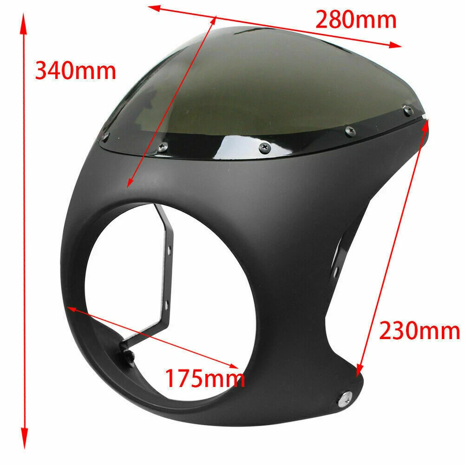 Universal 7" Front Headlight Fairing Windshield Windscreen Cover For Cafe Racer — 第 2/4 张图片