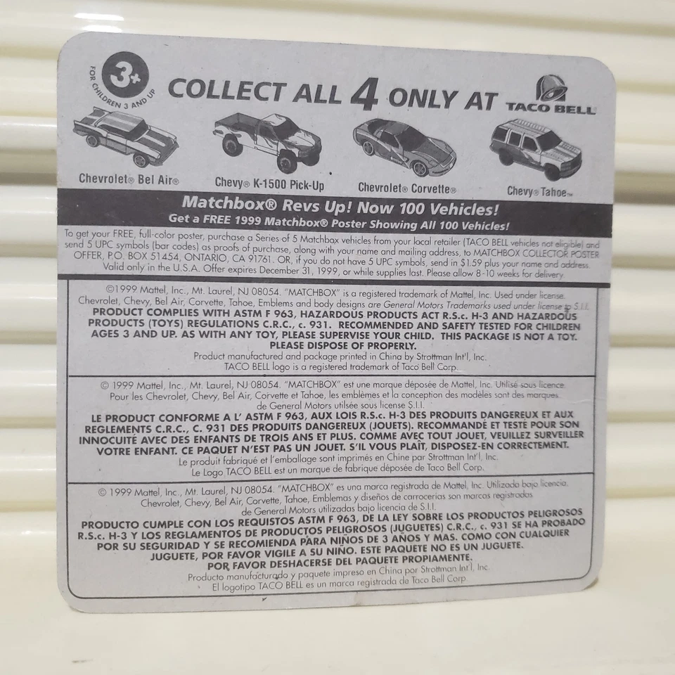 Camioneta Chevy K1500 1999 Matchbox Taco Bell '80 como nueva sellada C9 como nueva BubblPak Foto 3 de 3