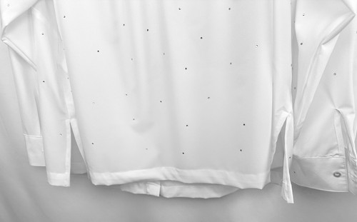Modern Works Button Up Shirt Women's XXL Bright White Sparkly Studs Slits - Picture 11 of 17