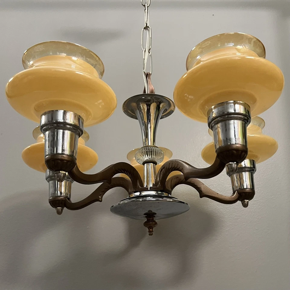 Antiguo Tablero de Arte de Cinco Luces Cromado Accesorio Recableado ¡Guau! Raro. 132B Foto 4 de 4