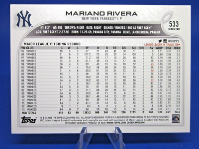 2022 TOPPS SERIES 2 #533 MARIANO RIVERA SSP SUPER SHORT PRINT NEW