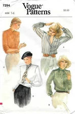 Vintage Vogue # 7294 Sewing Pattern Misses' Loose Fitting Shirts Size 14
