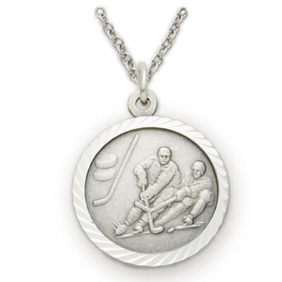 Sterling Silver Boy's Ice Hockey Player Medal Saint St. Christopher ...