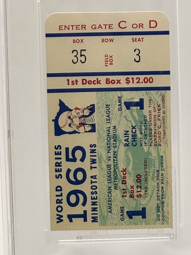10/6 1965 World Series Sandy Koufax Sits Out Yom Kippur Twins Dodgers Ticket PSA - Picture 3 of 10