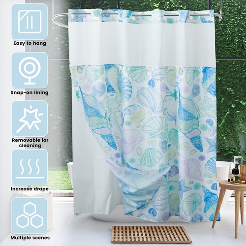 Beach Shower Curtain Bathroom Curtain with Snap in Liner No Hook liQVP* - Picture 8 of 22