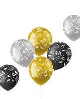 Latexballons 6Er Set Schwarz Gold Silber Folat - Party Deko Ballons