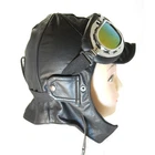 Convertible hood leather black - aviator hat - vintage hat with panoramic glasses.