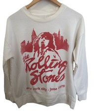 The Rolling Stones Sweatshirt Women Sz M Ivory/Red New York City -1975  AE