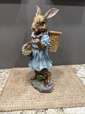 Vtg Chrisdon Bunny Rabbit Easter Basket Blue Dress Statue Resin Figurine Read