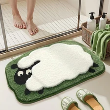 Bubble Sheep Bath Mat, Green Grass Lamb Floor Rug for Bathroom Kitchen Door, ...