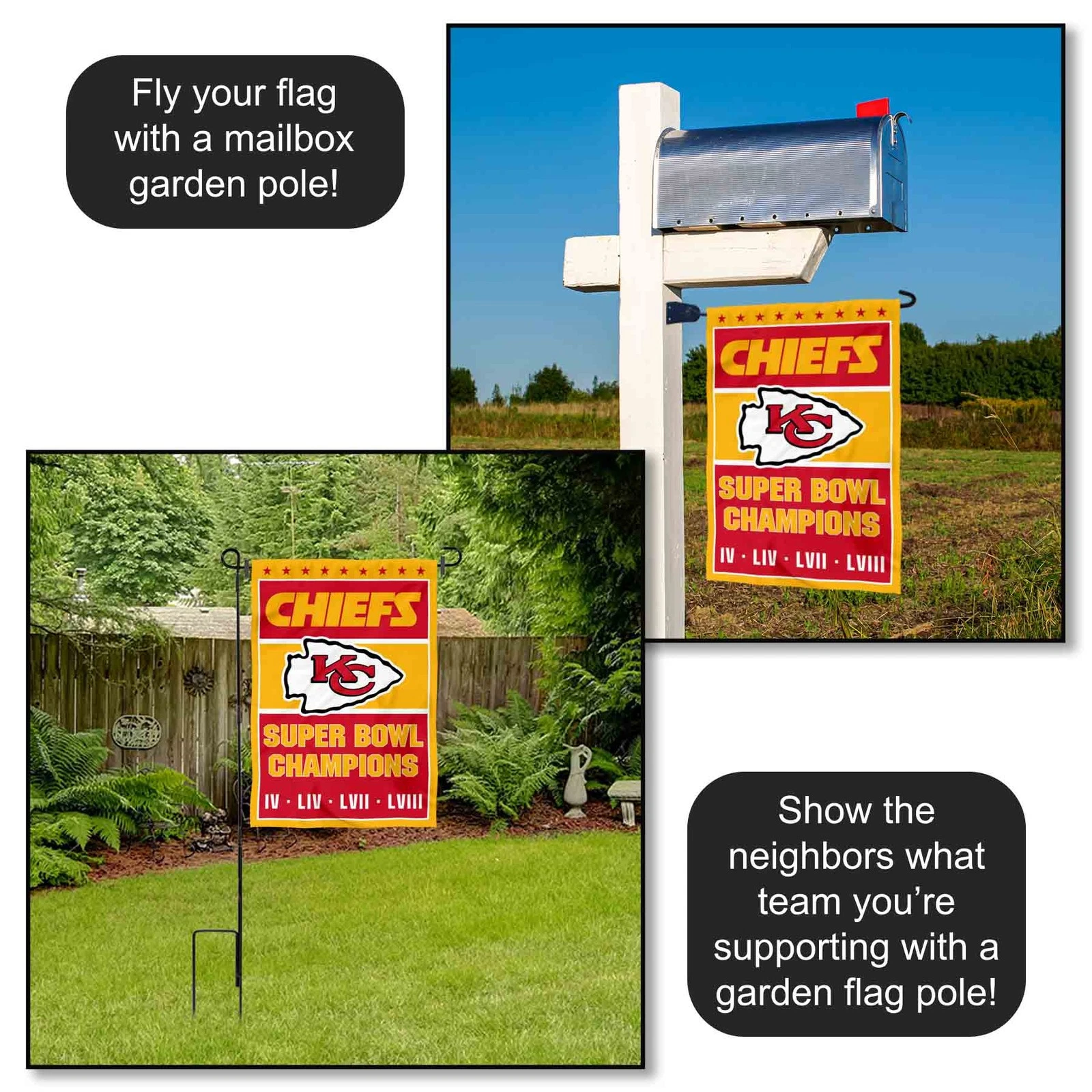 KC Chiefs 4 Time Champions Garden Yard Banner Flag