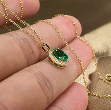 2Ct Oval Cut Lab-Created Emerald Necklace 14K Yellow Gold Plated 18' Chain