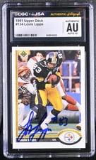 Louis Lipps Signed 1991 Upper Deck Card #134 Steelers CGC AU JSA 10 Auto