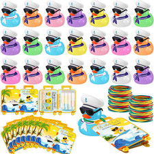 72 Pcs Duck Tag Cruise Kit Includes 24 Mini Cruise Glitter Rubber Ducks with Sun