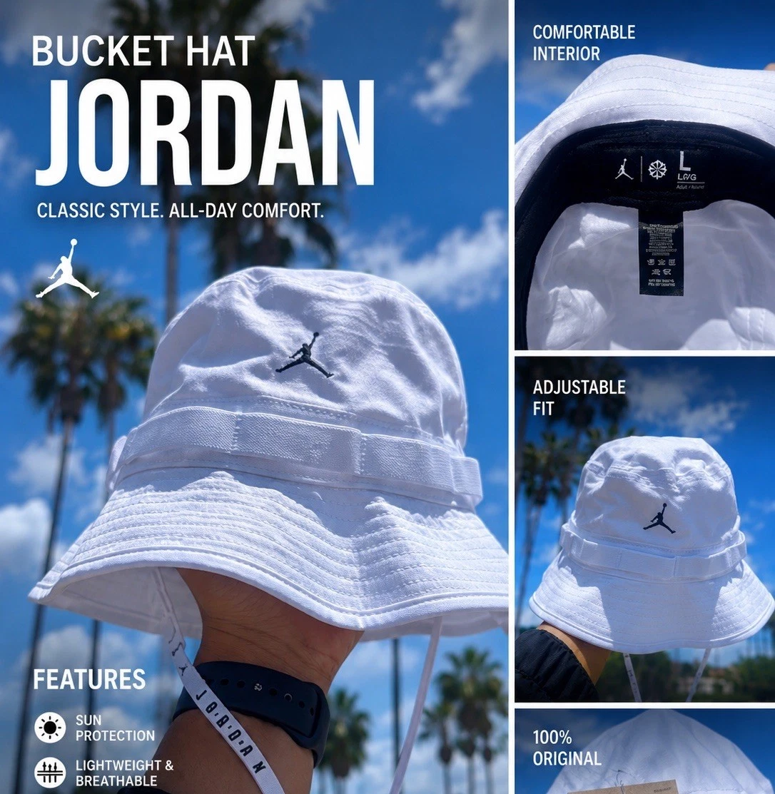 Jordan Jumpman Men's Bucket Hat White Size L Adjustable Breathable Lightweight