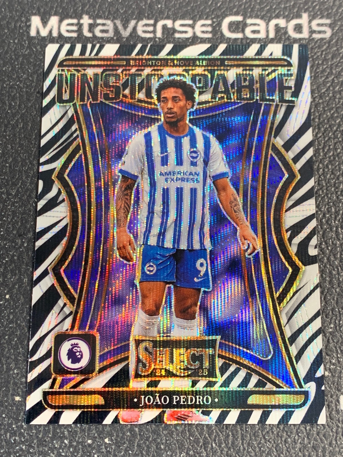 2024-25 Panini Select EPL Unstoppable Zebra Prizm #8 Joao Pedro RARE SP Brighton