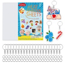 30PCS Shrink Plastic Sheets for with 30 Keychains 100 Jump Rings, Shrink Fi...