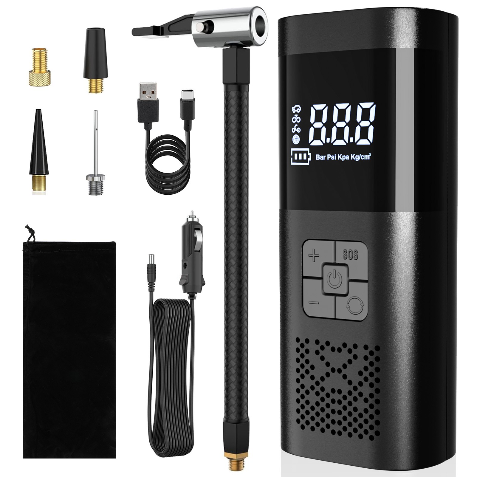Tire Inflator Fits Car Moto Bike Tires Air Pump Cordless